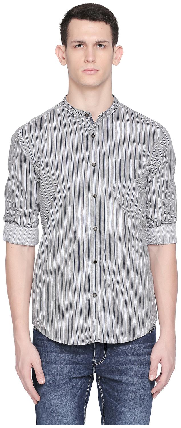 

Byford by Pantaloons Men Grey Vertical Stripes Slim Fit Casual Shirt