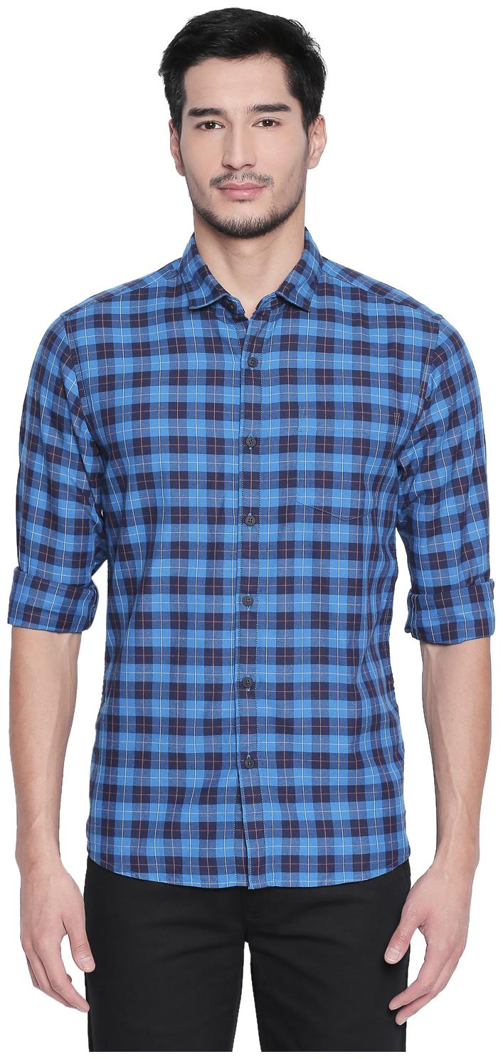 

Byford By Pantaloons Men Blue Checked Slim Fit Casual Shirt