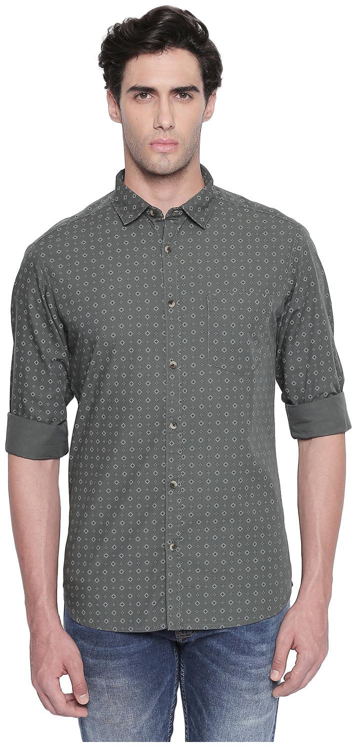 

Byford By Pantaloons Men Grey Polka Dots Slim Fit Casual Shirt