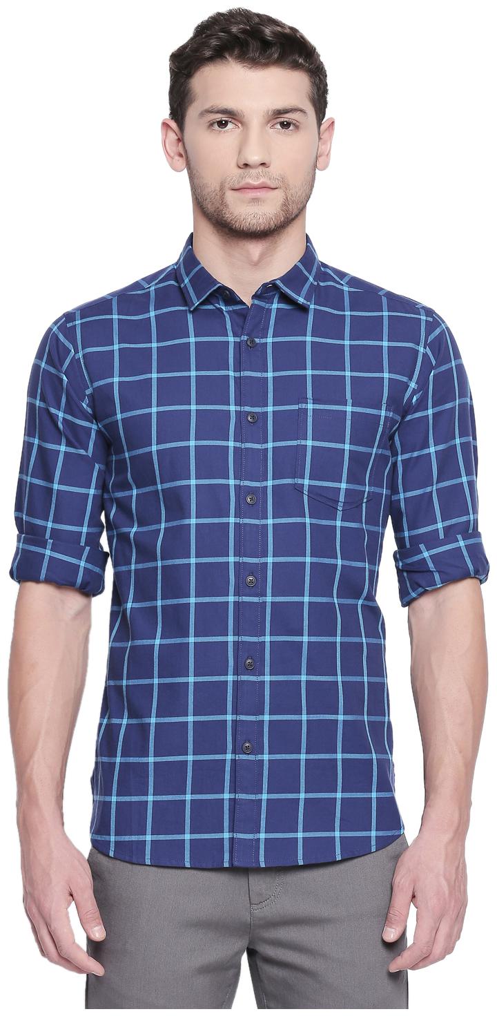 

Byford By Pantaloons Men Blue Checked Slim Fit Casual Shirt