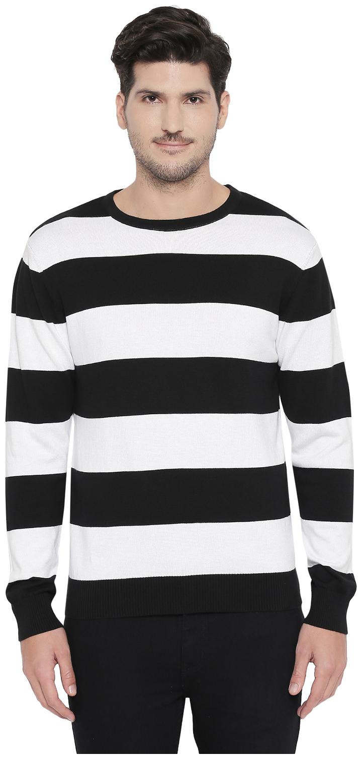 

Byford by Pantaloons Men White Black Round neck Front-open sweater