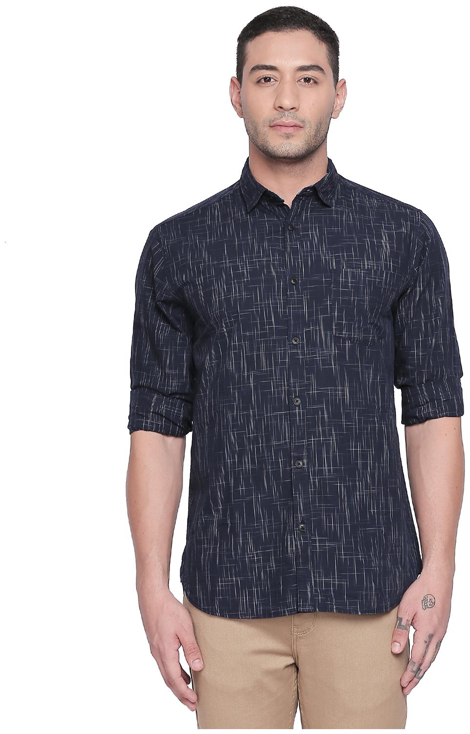 

Byford By Pantaloons Men Blue Textured Slim Fit Casual Shirt