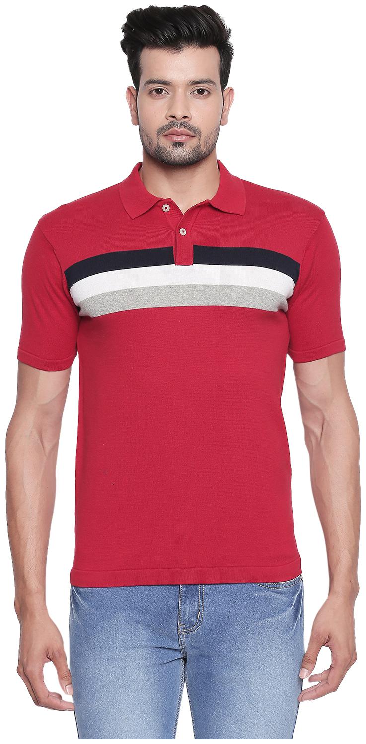 

Byford By Pantaloons Men Red Regular fit Cotton Blend Polo collar T-Shirt - Pack Of 1