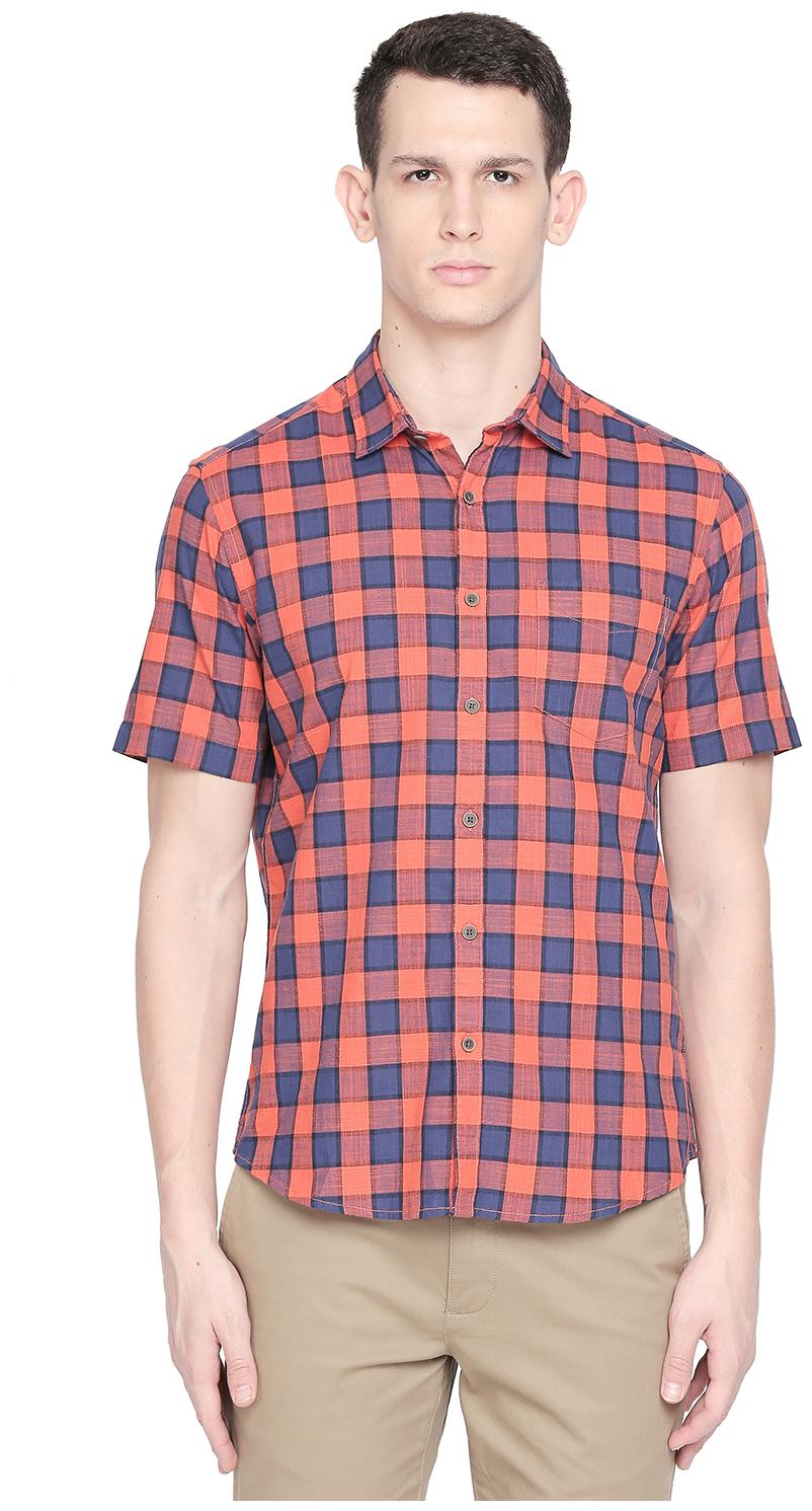 

Byford By Pantaloons Men Orange Checked Slim Fit Casual Shirt