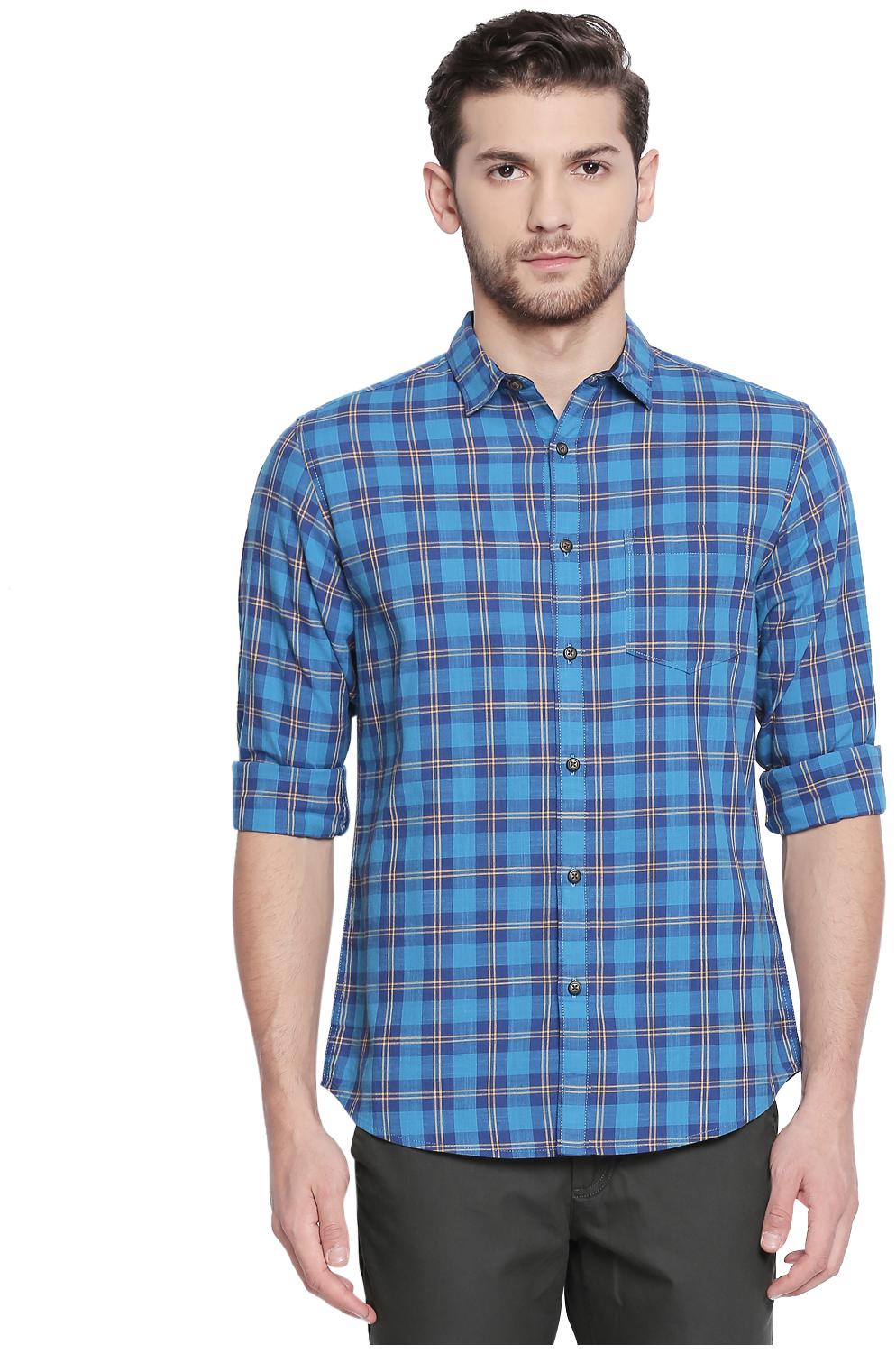 

Byford By Pantaloons Men Blue Checked Regular Fit Casual Shirt