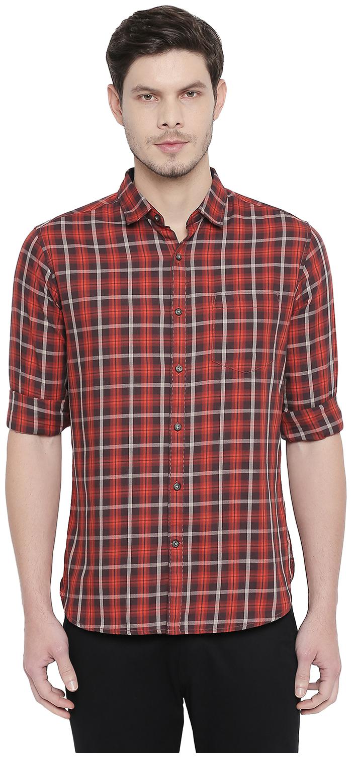 

Byford by Pantaloons Men Orange Checked Slim Fit Casual Shirt