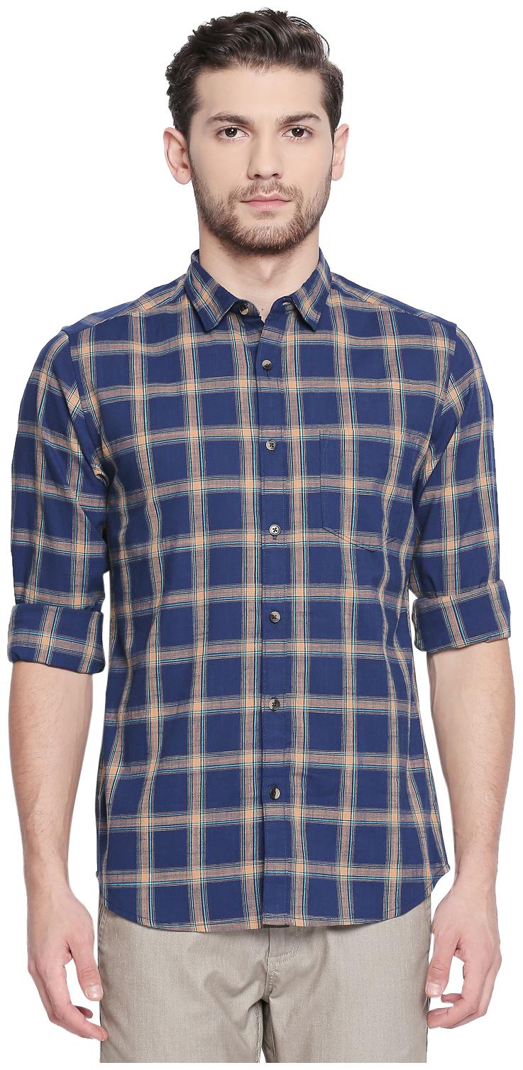 

Byford By Pantaloons Men Navy Blue Checked Regular Fit Casual Shirt