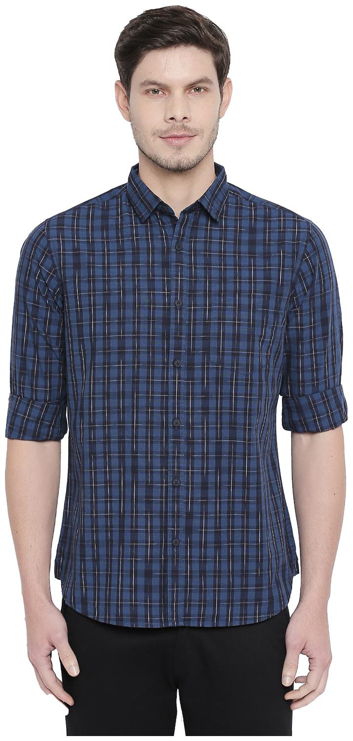 

Byford by Pantaloons Men Blue Checked Slim Fit Casual Shirt