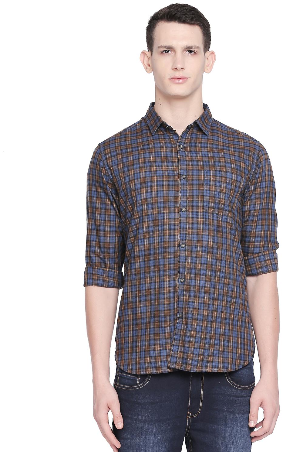 

Byford By Pantaloons Men Brown Blue Checked Regular Fit Casual Shirt