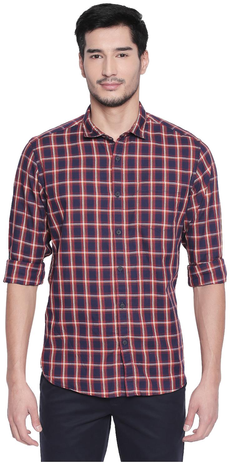 

Byford By Pantaloons Men Navy Blue Red Checked Slim Fit Casual Shirt