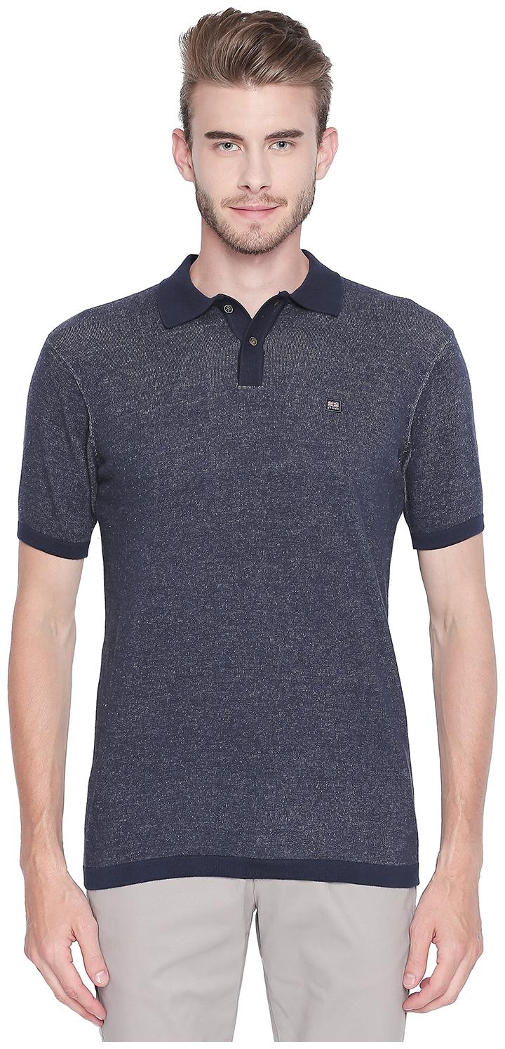 

Byford by Pantaloons Men Blue Slim fit Cotton Blend Polo collar T-Shirt - Pack Of 1