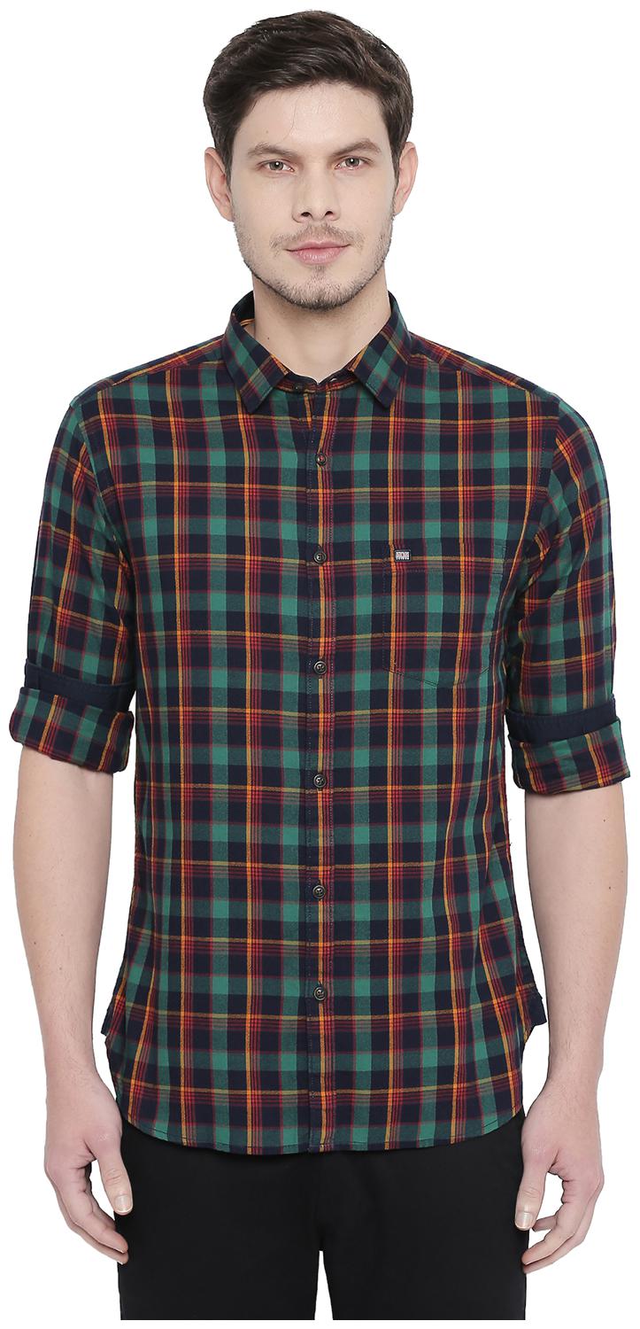 

Byford by Pantaloons Men Green Checked Slim Fit Casual Shirt