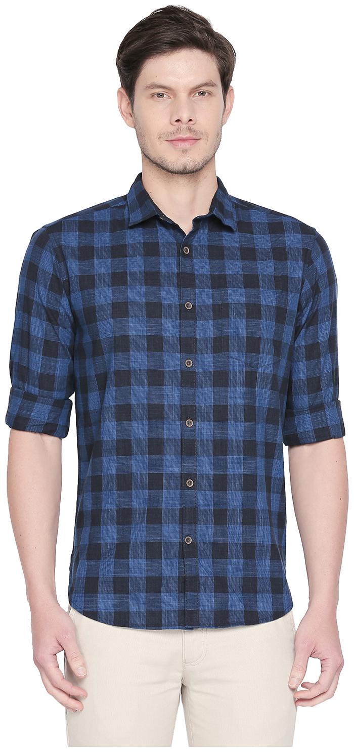 

Byford By Pantaloons Men Blue Checked Slim Fit Casual Shirt