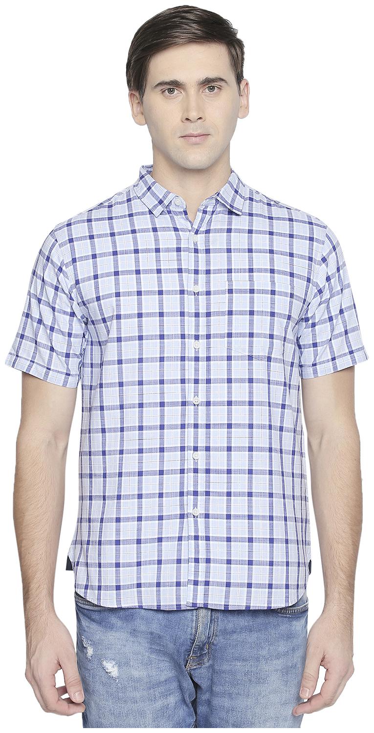 

Byford by Pantaloons Men Blue Checked Regular Fit Casual Shirt
