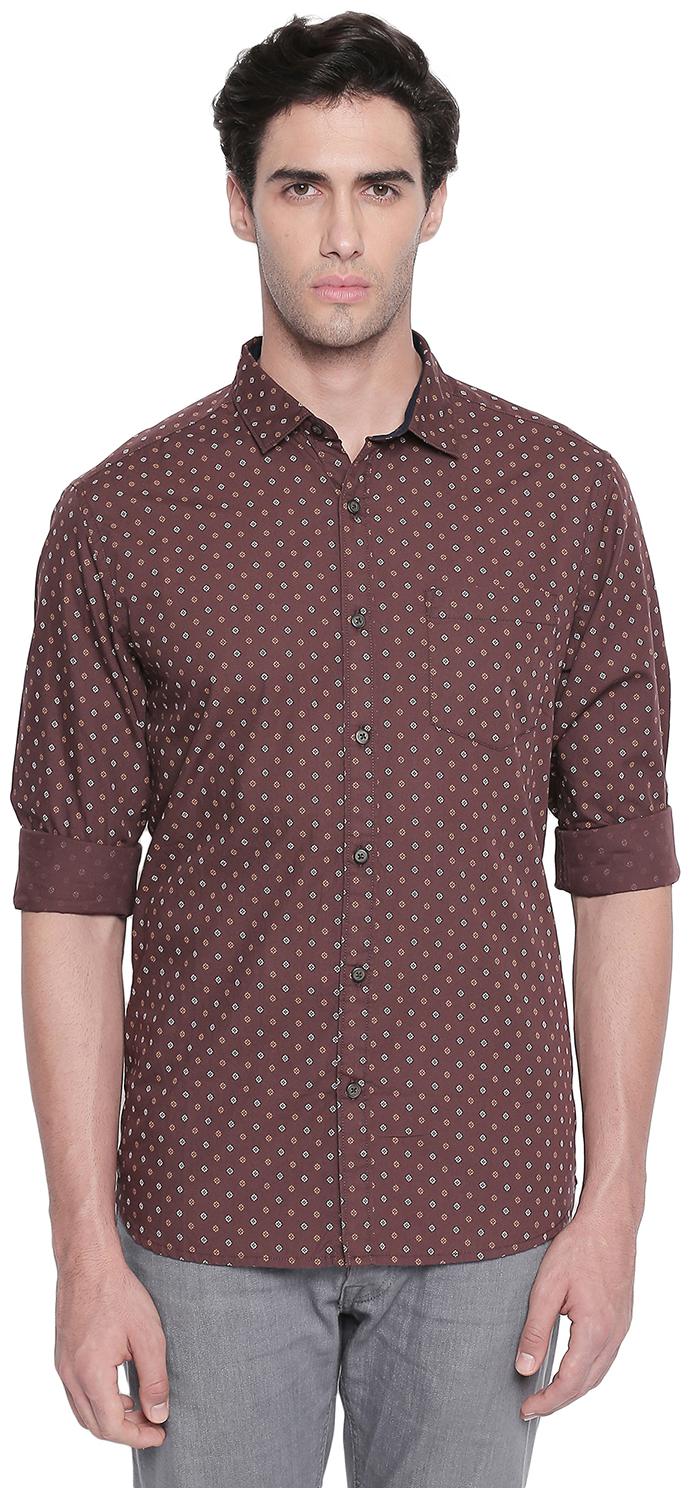 

Byford By Pantaloons Men Brown Polka Dots Slim Fit Casual Shirt