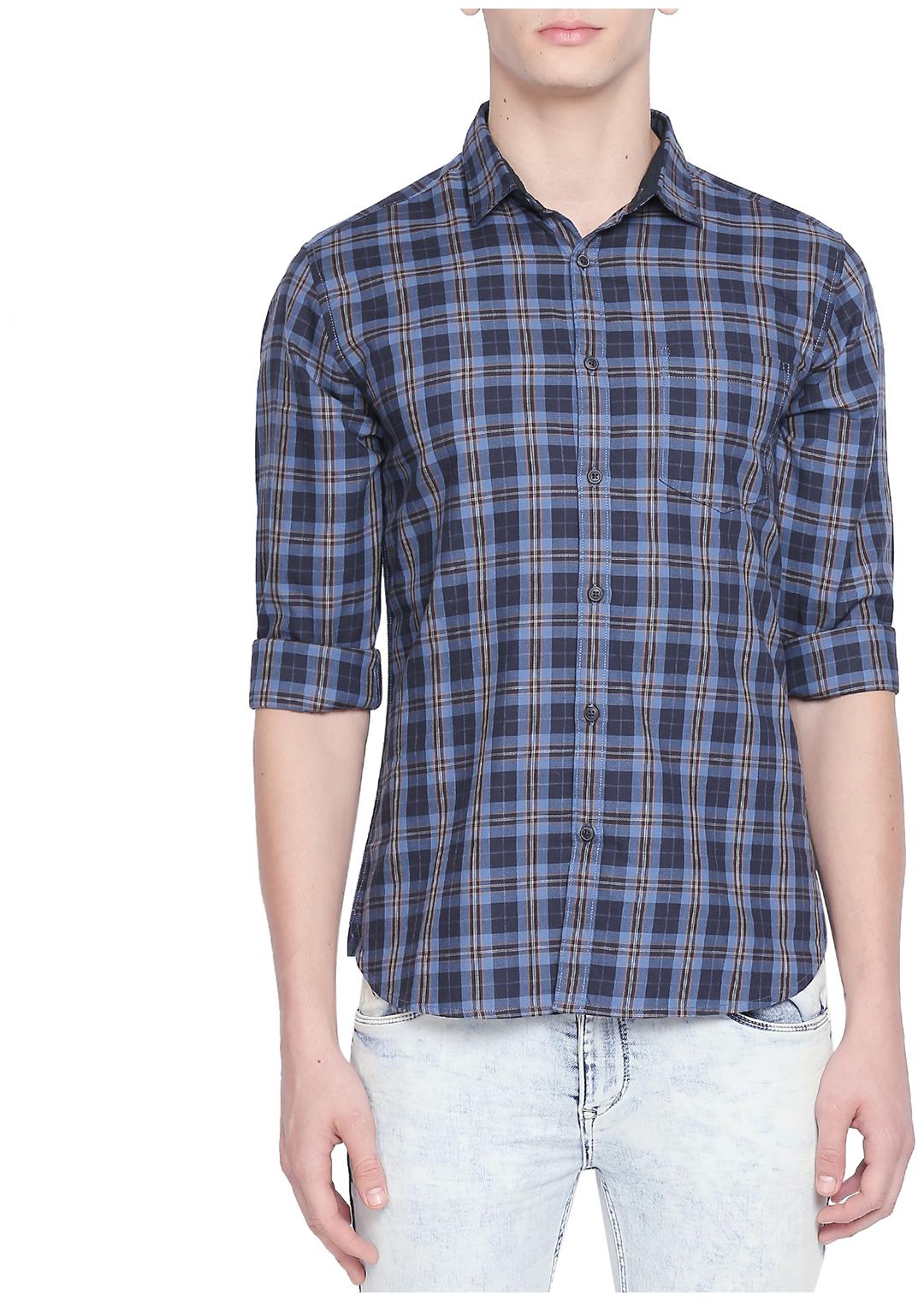 

Byford By Pantaloons Men Blue Checked Regular Fit Casual Shirt