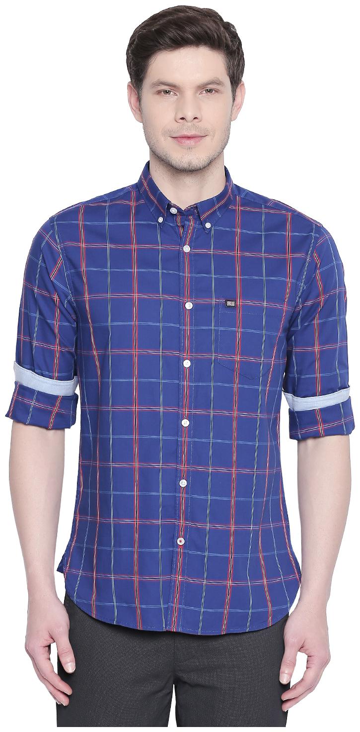 

Byford By Pantaloons Men Blue Checked Slim Fit Casual Shirt