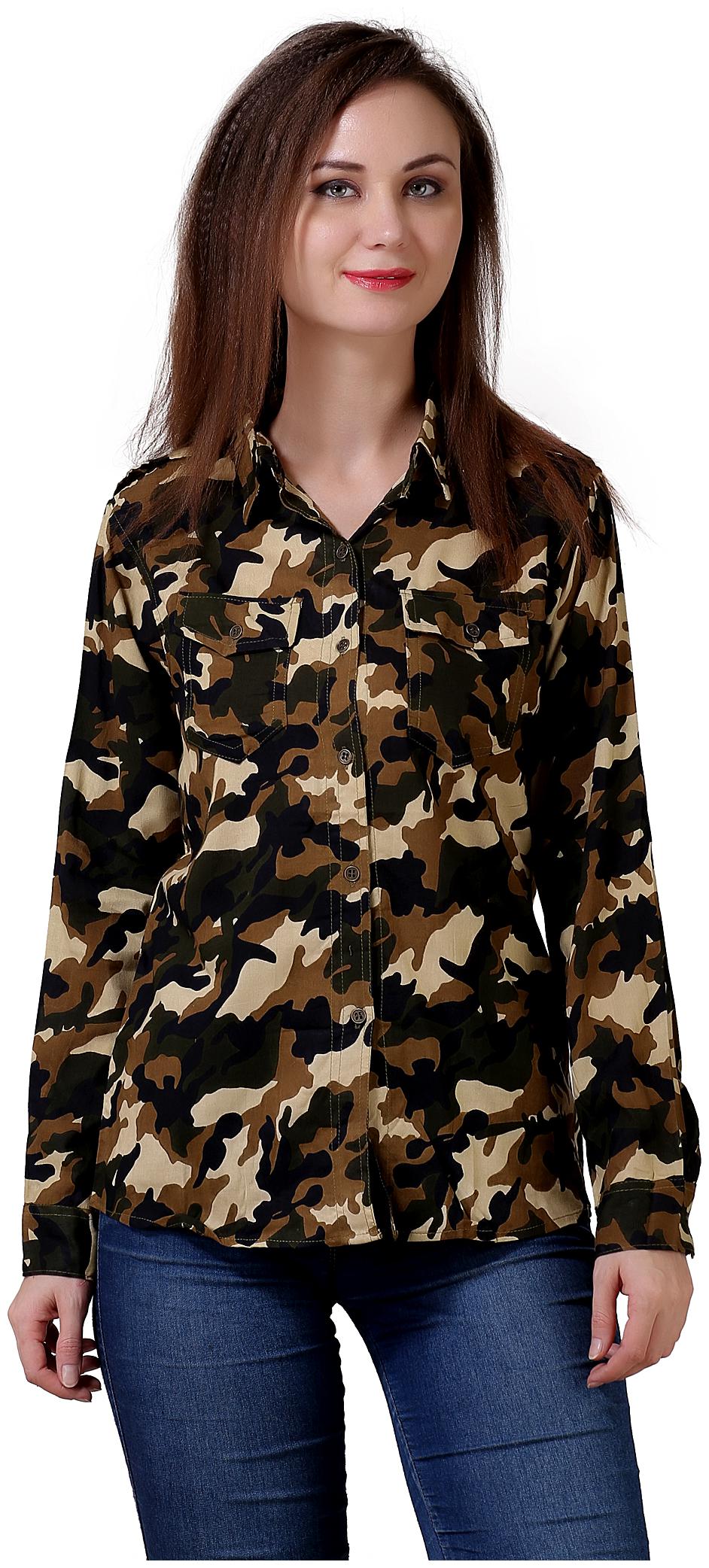 

C Cozami Women Green Printed Regular Fit Shirt