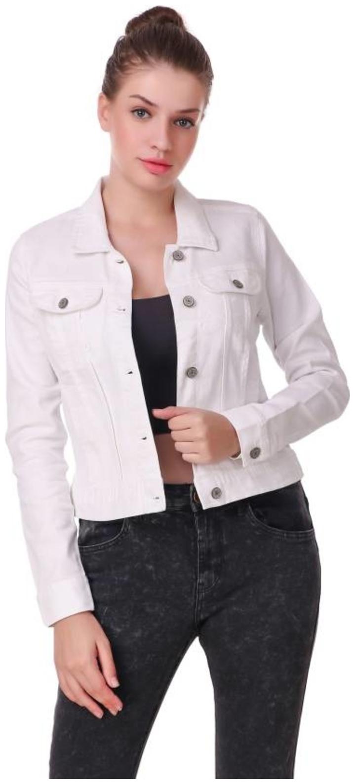 

C Cozami Women Solid Denim Jacket - White