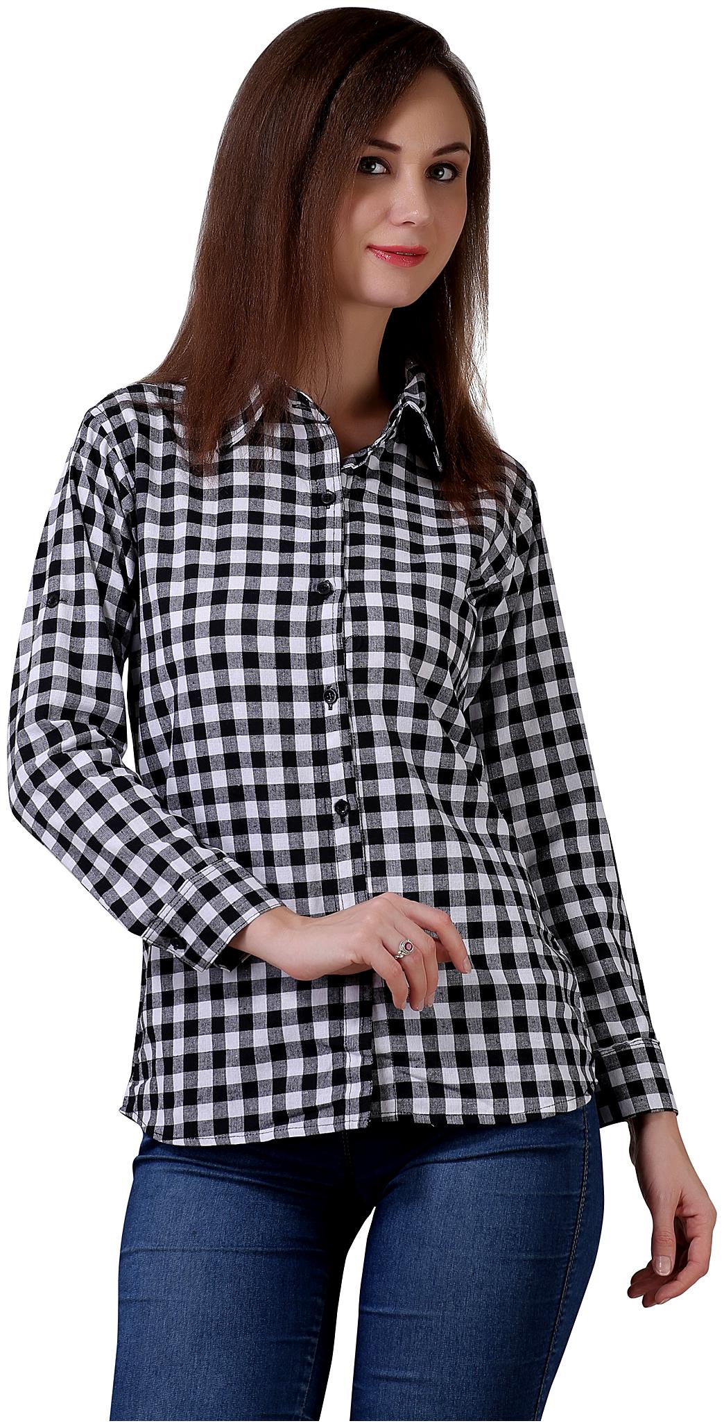

C Cozami Women Black Checked Regular Fit Shirt
