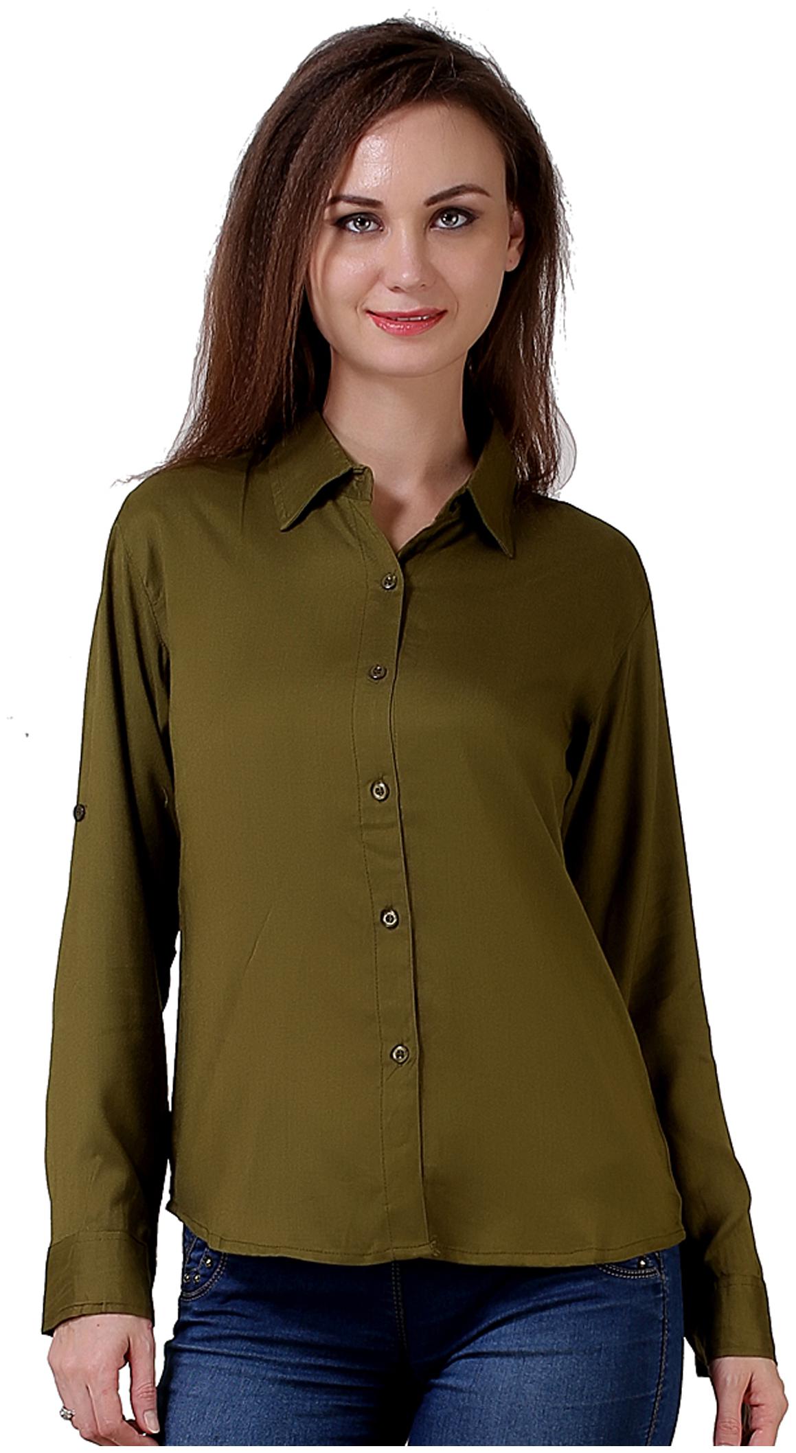 

C Cozami Women Green Solid Regular Fit Shirt