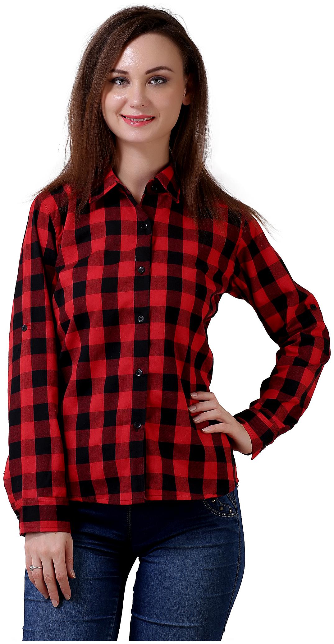 

C Cozami Women Red Checked Regular Fit Shirt