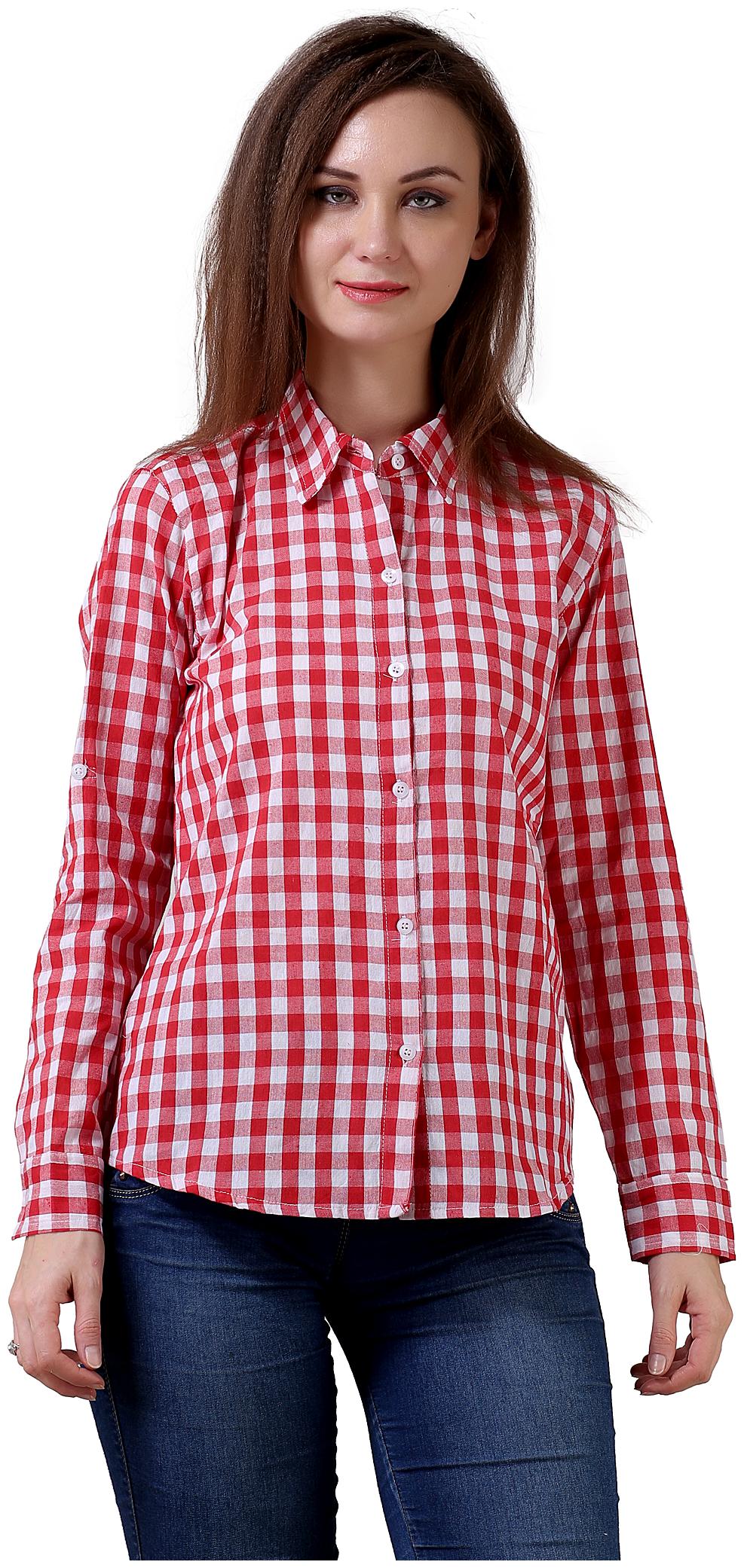 

C Cozami Women Red Checked Regular Fit Shirt