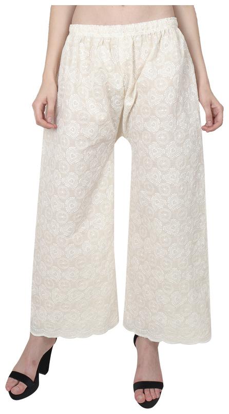 

Camellias Cream Embroidered Flared Palazzo