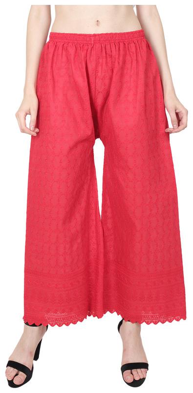 

Camellias Red Embroidered Flared Palazzo