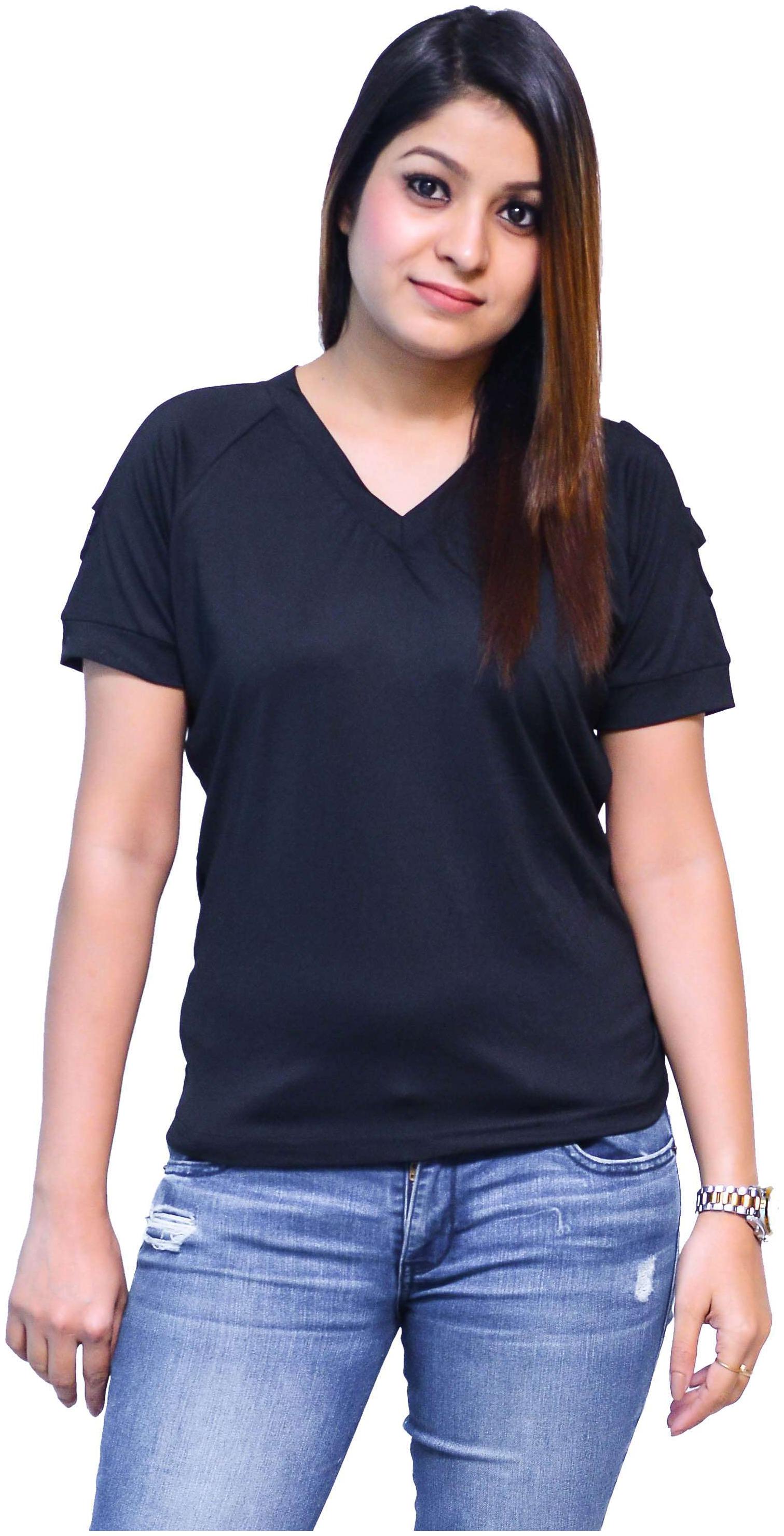 

CAMILLA MAX Women Black Slim fit V neck Polyester Tank top
