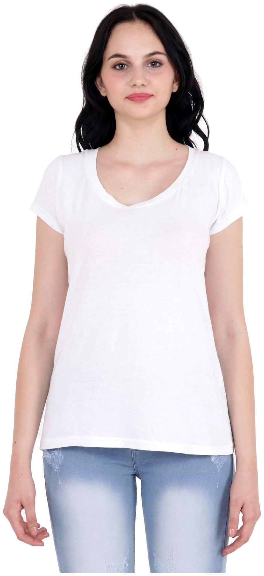 

CAMILLA MAX Women White Regular fit U neck Cotton T shirt