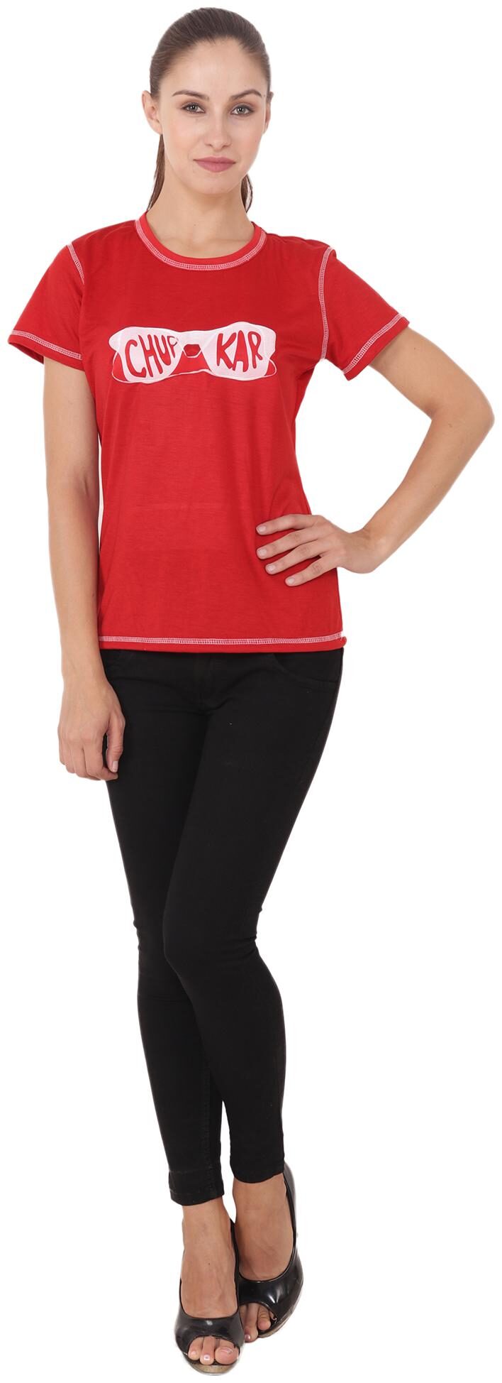

CAMILLA MAX Women Red Regular fit Round neck Cotton T shirt