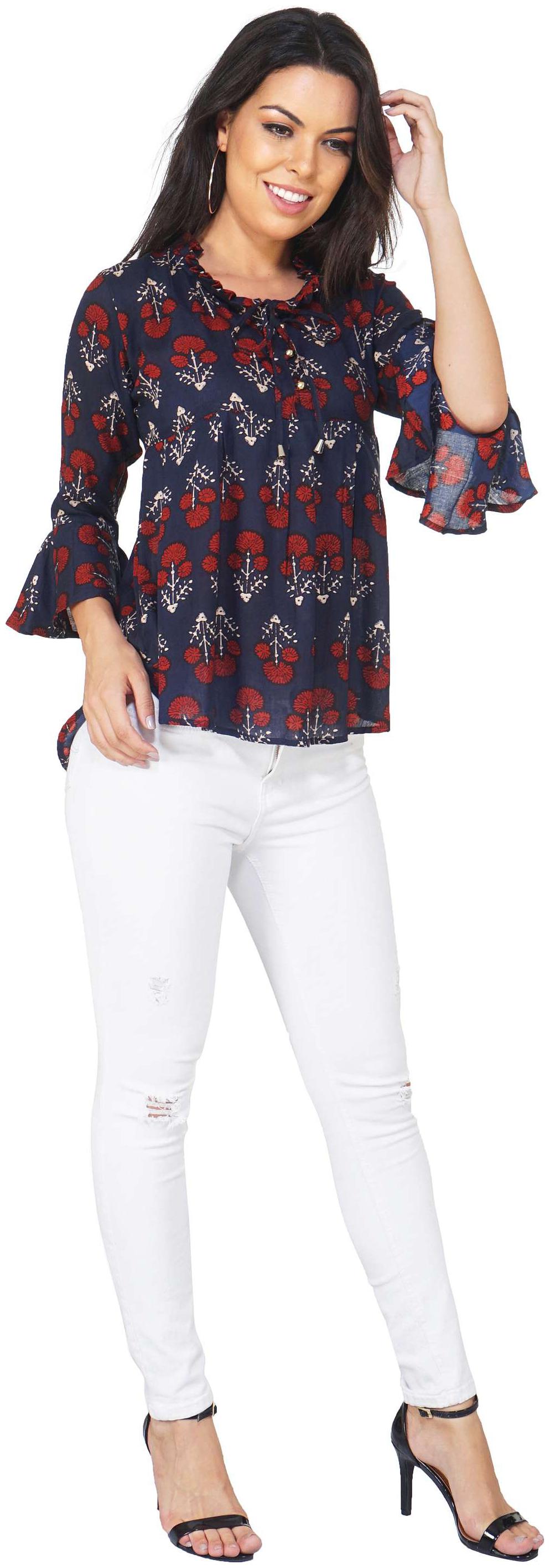 

Camilla Max 3 4 Sleeve Multicolor Printed Trendy Top for Girl s and Women s
