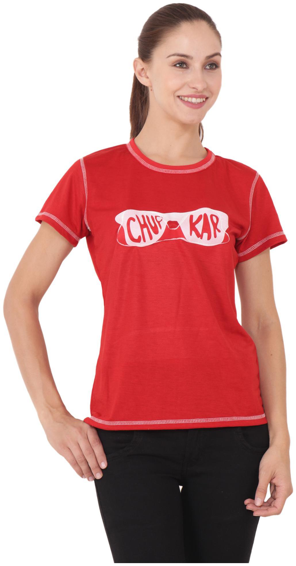 

CAMILLA MAX Women Red Regular fit Round neck Cotton T shirt