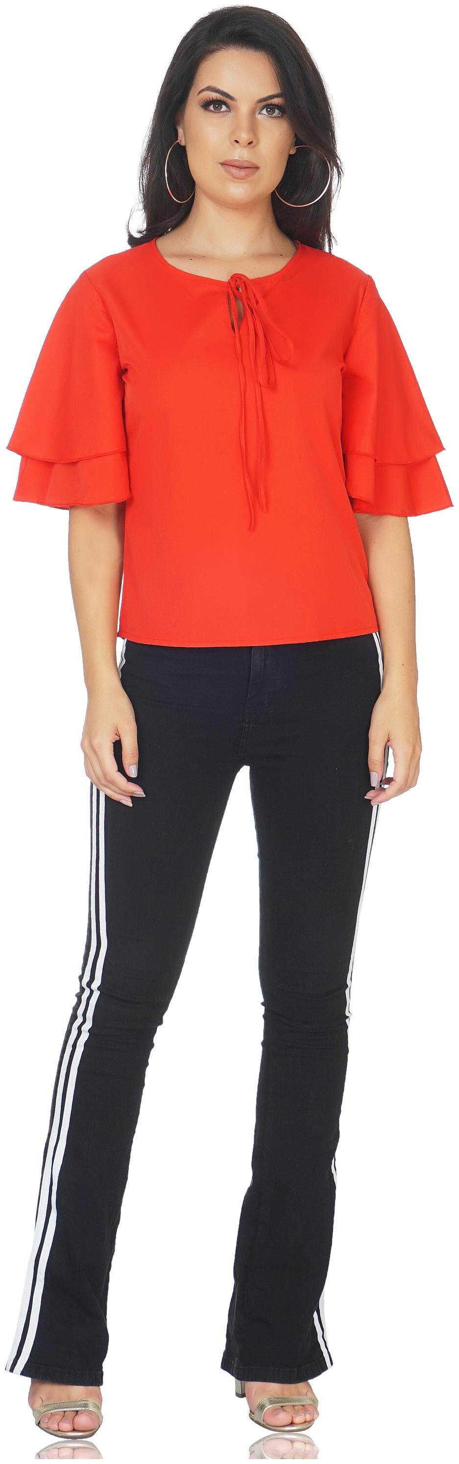 

CAMILLA MAX Women Red Regular fit Mandarin collar Polyester Tank top