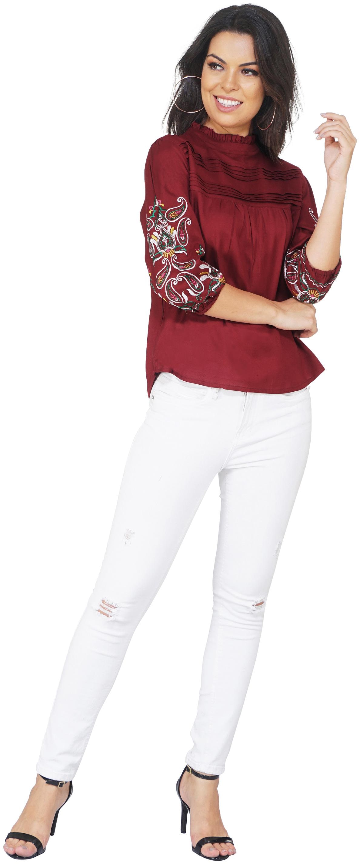 

CAMILLA MAX Women Embroidered Regular top - Maroon