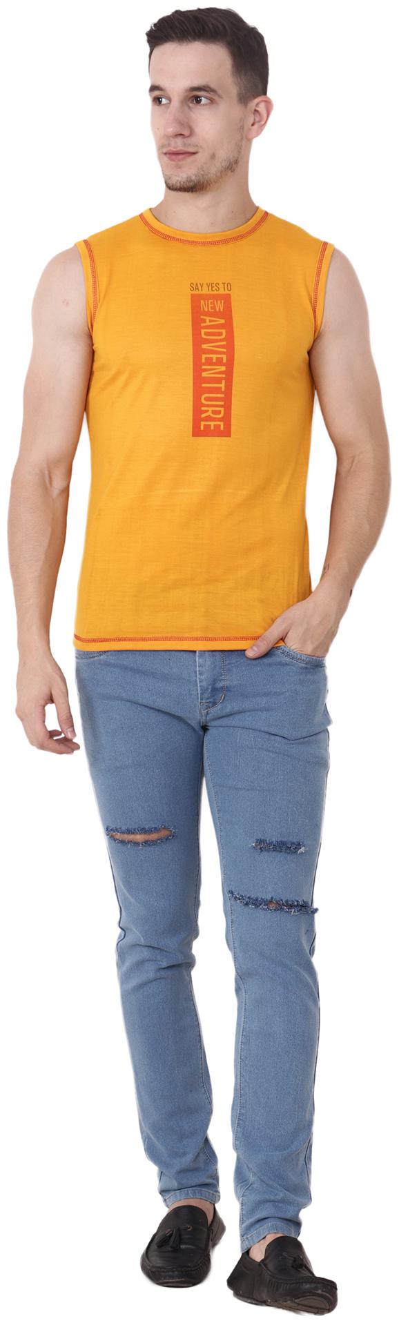 

Camilla Max Yallow Colour Sleeveless Round Neck Printed T-Shirt For Boy s And Men s
