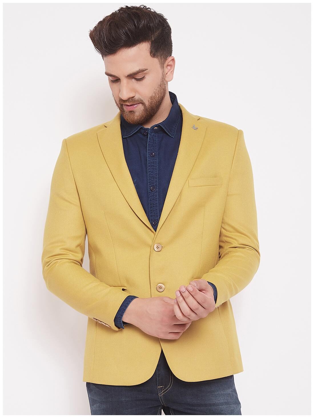 

CANARY LONDON Men Yellow Solid Slim fit Single Breasted Blazer