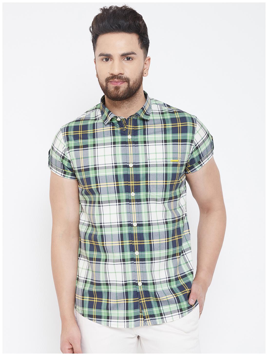 

CANARY LONDON Men Green White Checked Slim Fit Casual Shirt