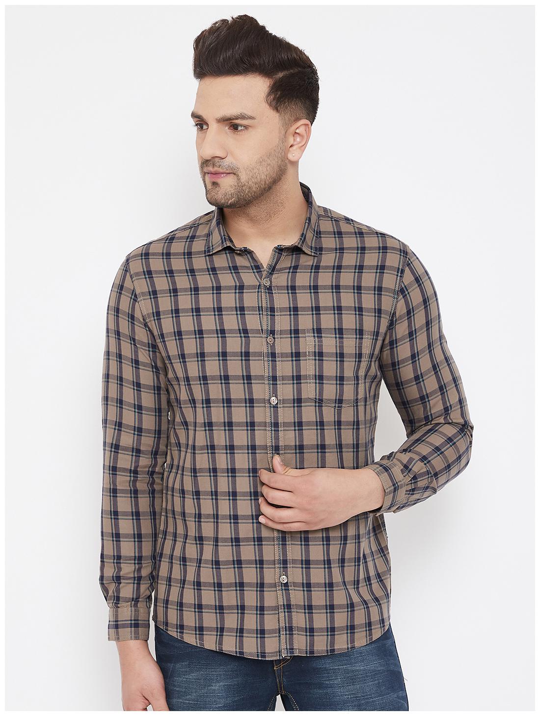 

CANARY LONDON Men Beige Checked Slim Fit Casual Shirt