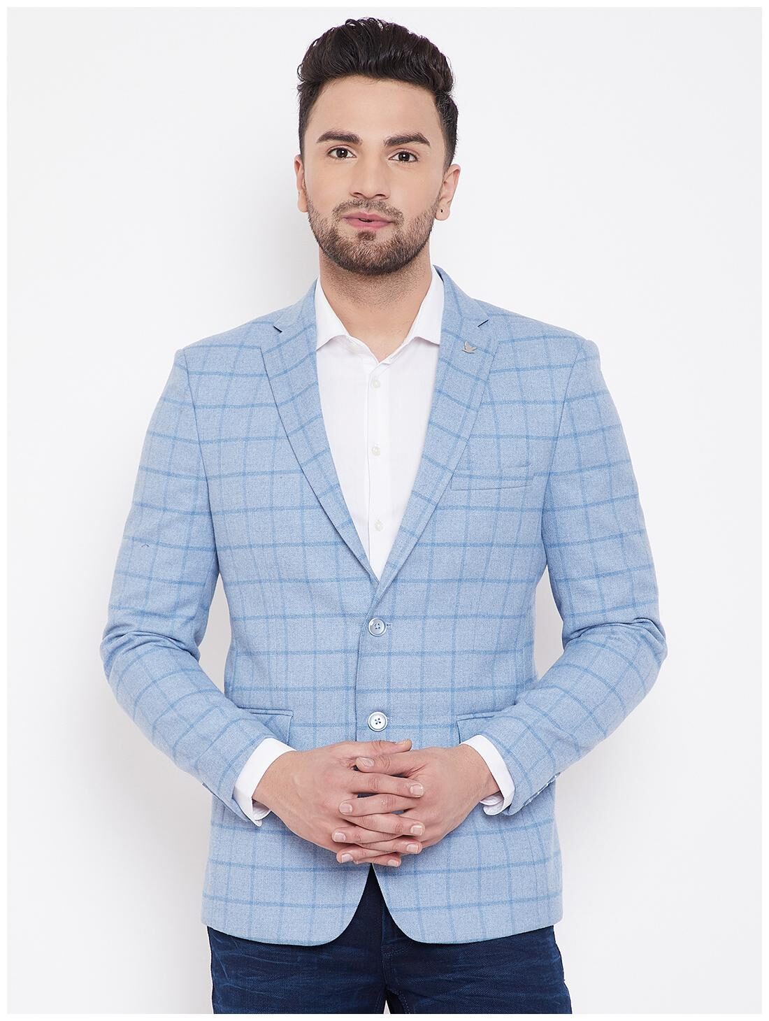 

CANARY LONDON Men Blue Checked Slim fit Single Breasted Blazer