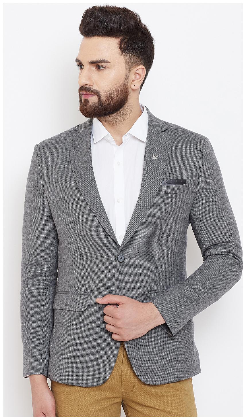 

CANARY LONDON Men Grey Textured Slim fit Single Breasted Blazer