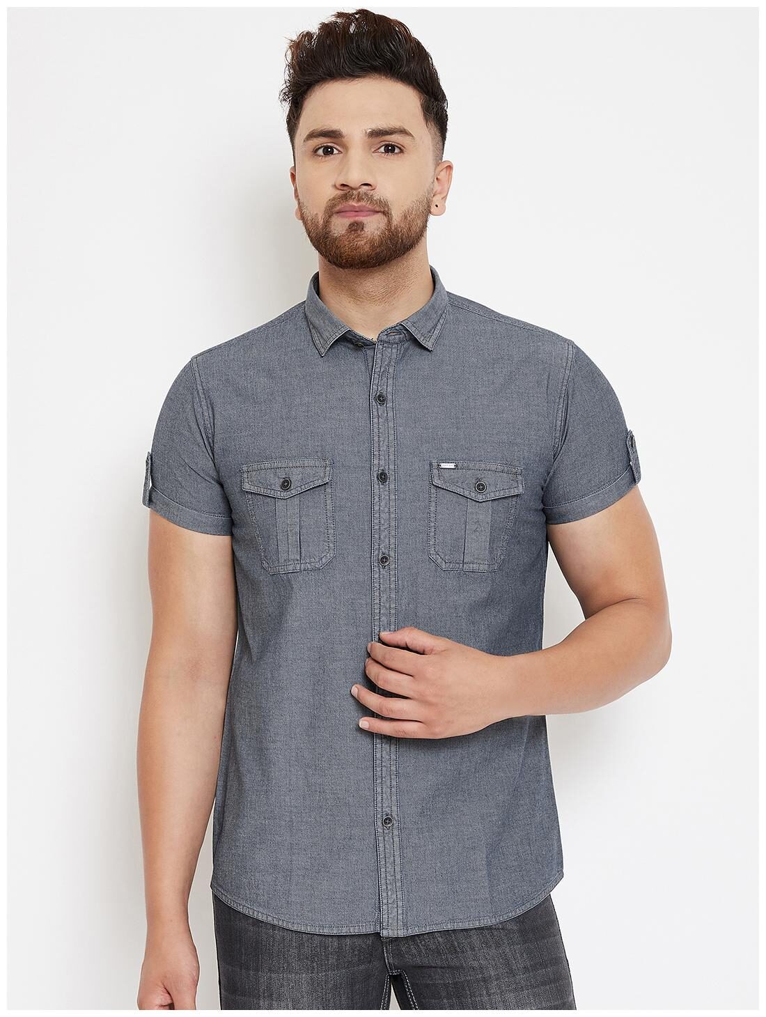 

CANARY LONDON Men Grey Solid Slim Fit Casual Shirt