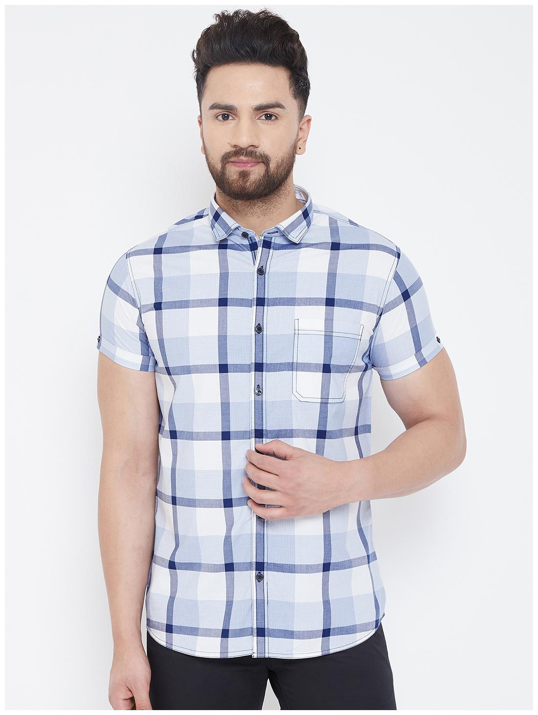 

CANARY LONDON Men Blue Checked Slim Fit Casual Shirt