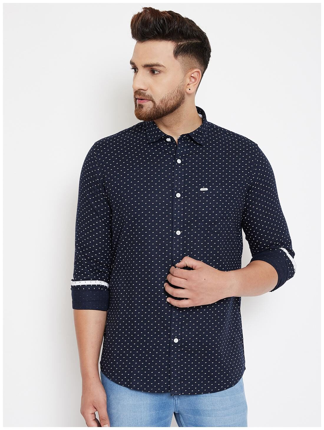 

CANARY LONDON Men Navy Blue Printed Slim Fit Casual Shirt