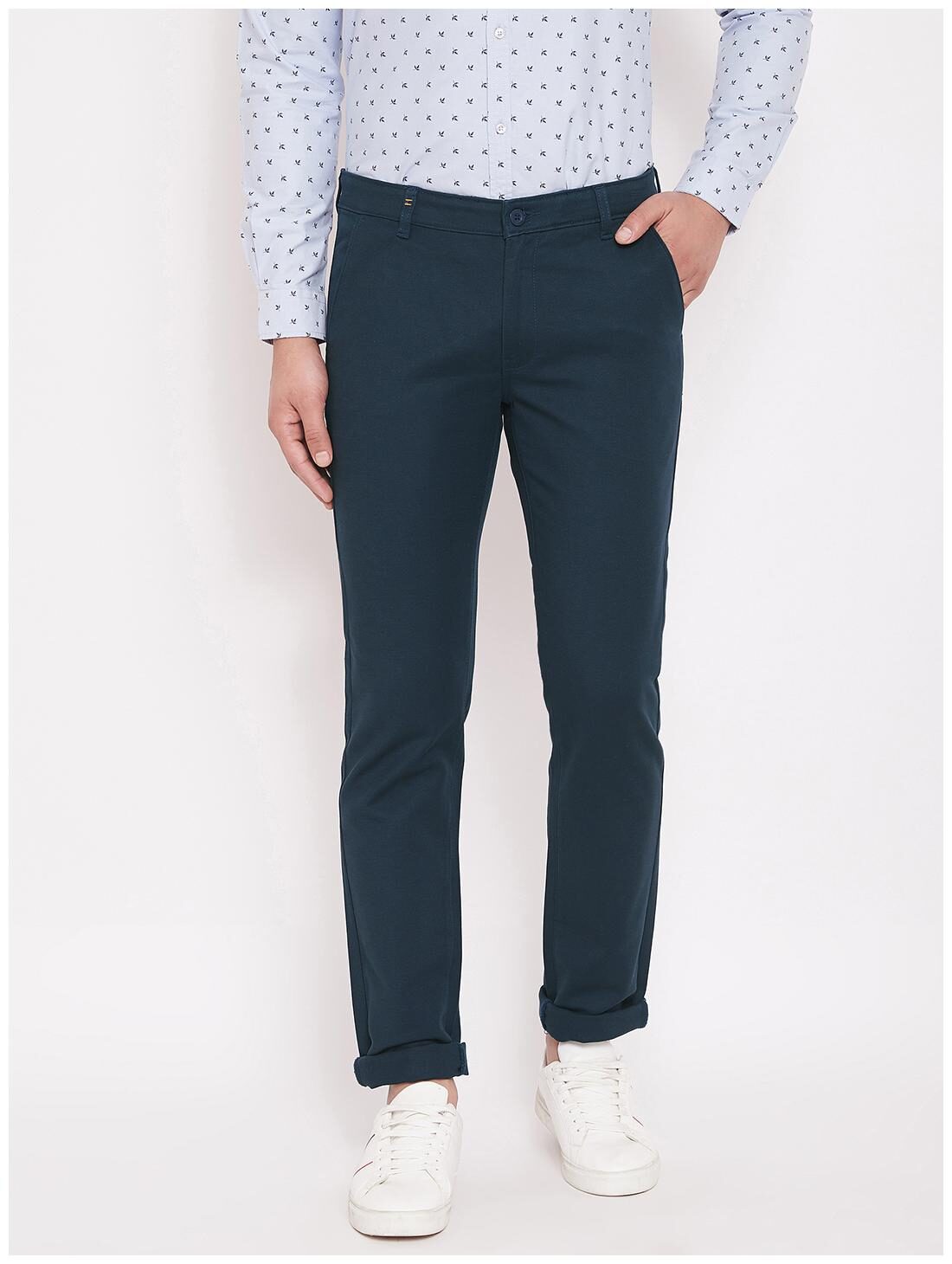 

CANARY LONDON Men Navy blue Textured Slim fit Wrinkle free Chinos