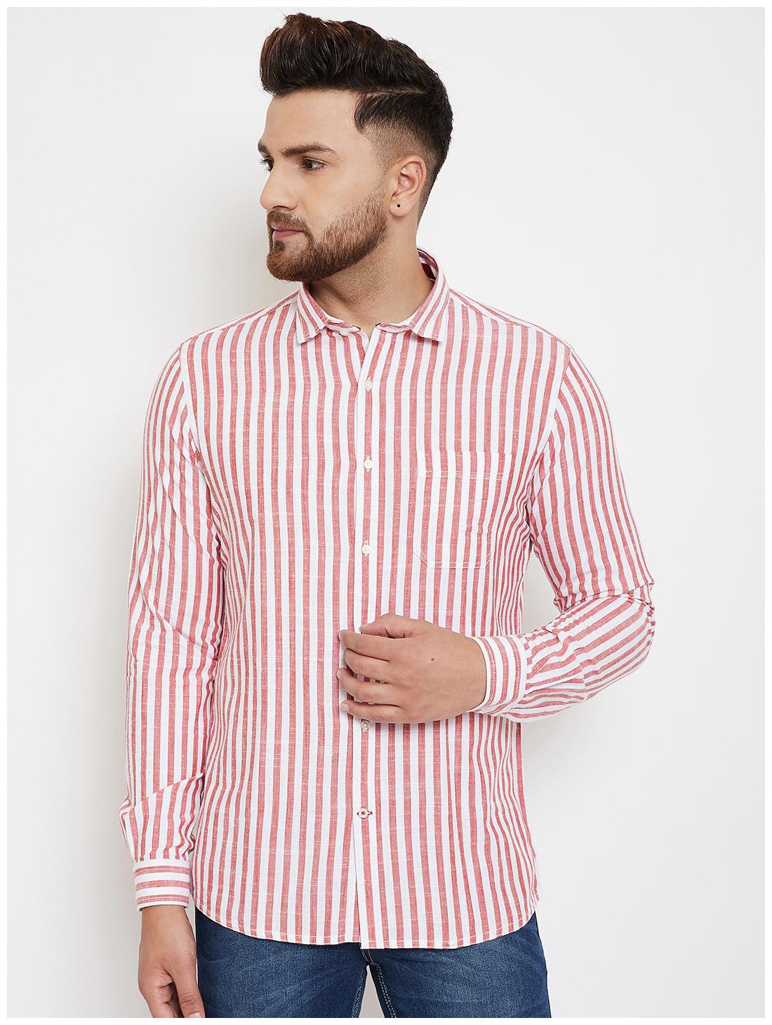 

CANARY LONDON Men Red Vertical Stripes Slim Fit Casual Shirt