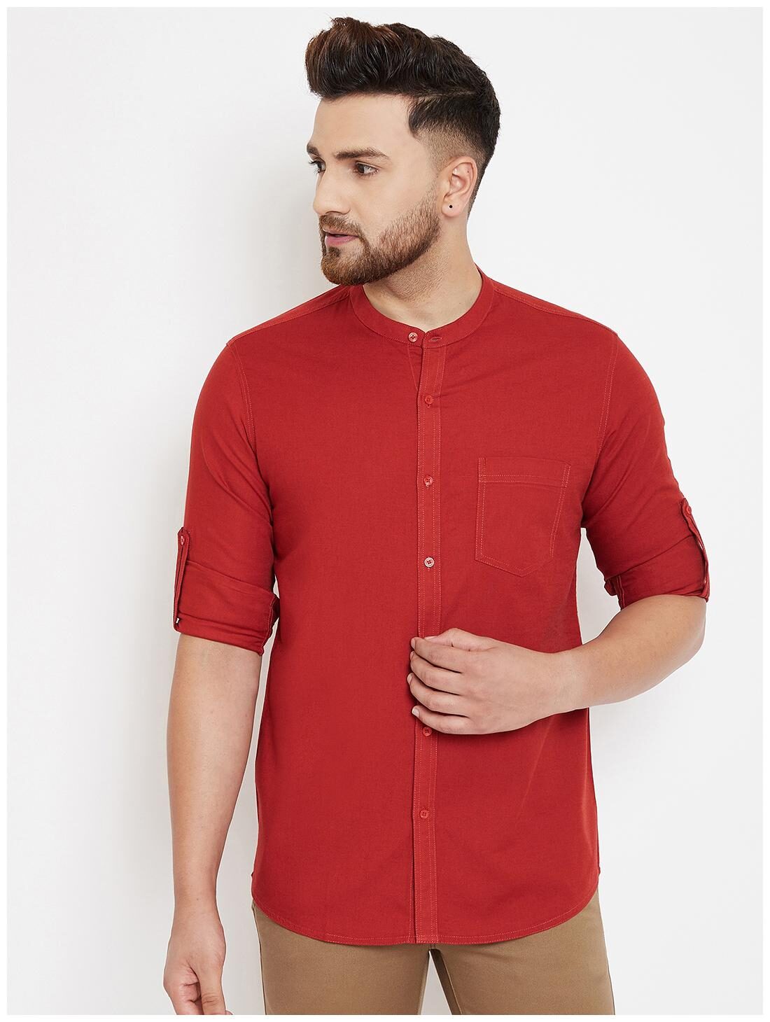 

CANARY LONDON Men Red Solid Slim Fit Casual Shirt