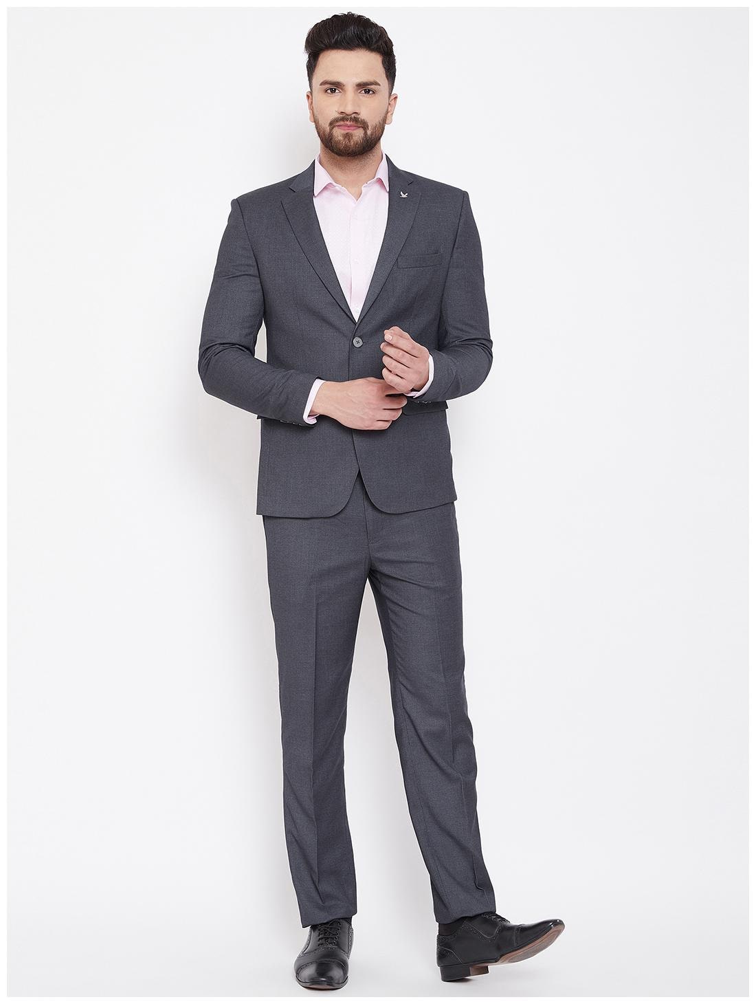 

CANARY LONDON Men Polyviscose Textured Blazer and Trouser Grey