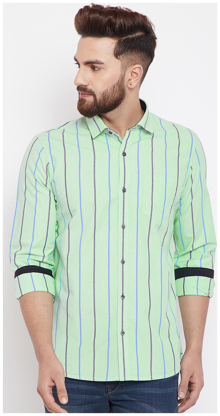 

CANARY LONDON Men Green Vertical Stripes Slim Fit Casual Shirt